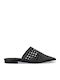 Flat Leather Mules in Black Color