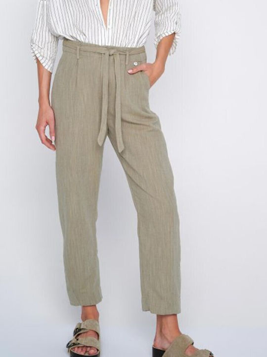 Ale - The Non Usual Casual Women's High-waisted Cotton Trousers Beige