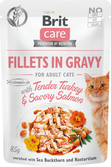 Brit Care Wet Food for Adult Cats in Pouches with Turkey and Salmon 85gr