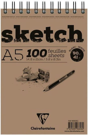 Clairefontaine Sketch Wirebound Pad 100 Sheets A5 14.8x21cm 90g
