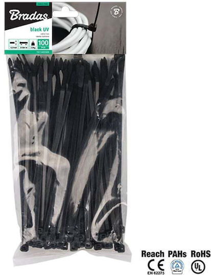 Bradas Δεματικά Καλωδίων Πλαστικά 550mmx8.8mm σε Μαύρο χρώμα (100τμχ) (TS1188550B)