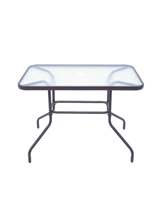 Τραπέζι Εξωτερικού Χώρου Μεταλλικό με Γυάλινη Επιφάνεια Ανθρακί 110x60x70εκ.