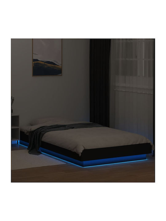 Single Wooden Black Bed Base with Slats for Mat...