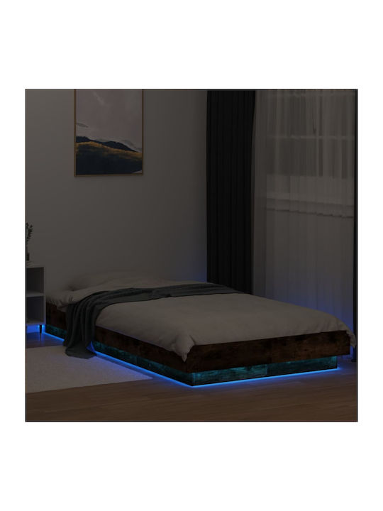 Single Wooden Brown Bed Base with Slats for Mattress 100x200cm