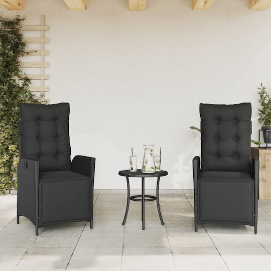Scaun de exterior Rattan Negru cu pernă 2buc 57x61x93cm