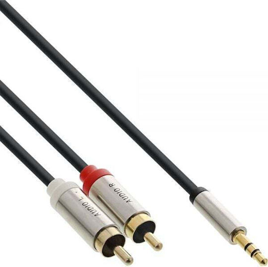 InLine Καλώδιο Ήχου 3.5mm male - 2x RCA male Ασημί 5m με Επίχρυσους Ακροδέκτες 99245