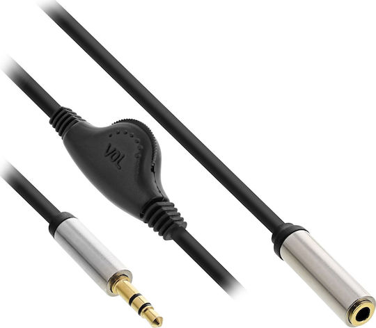 InLine 3.5mm Jack Cable Male - 3.5mm Female Black 0.25m with Gold Plated Terminals