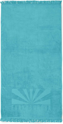 Funky Buddha Logo Beach Towel Cotton Sea Blue with Fringes 170x90cm.