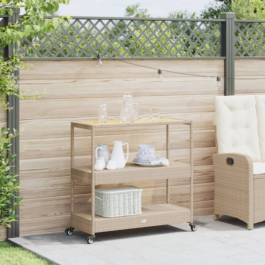 vidaXL Wooden Kitchen Trolley 3 Tiers Beige 101x40x100cm