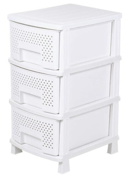 Homeplast Tara Perforated Kitchen Trolley Plastic 3-Tier White 50x40x77cm