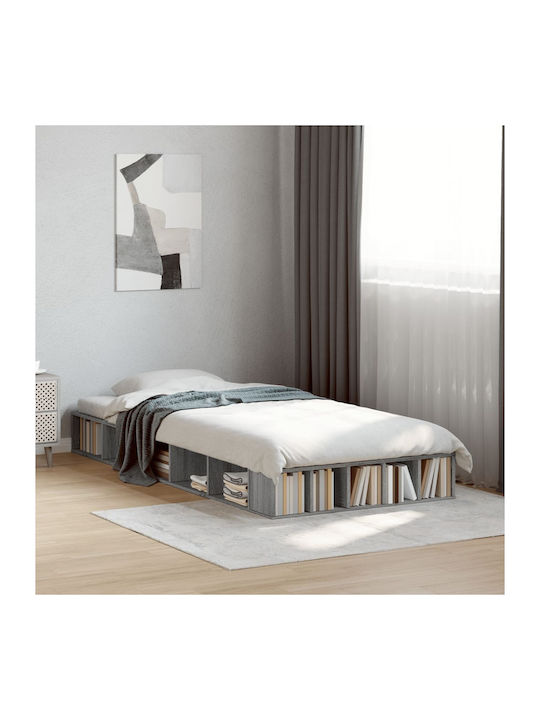 Single Wooden Gray Bed Base with Slats for Mattress 75x190cm