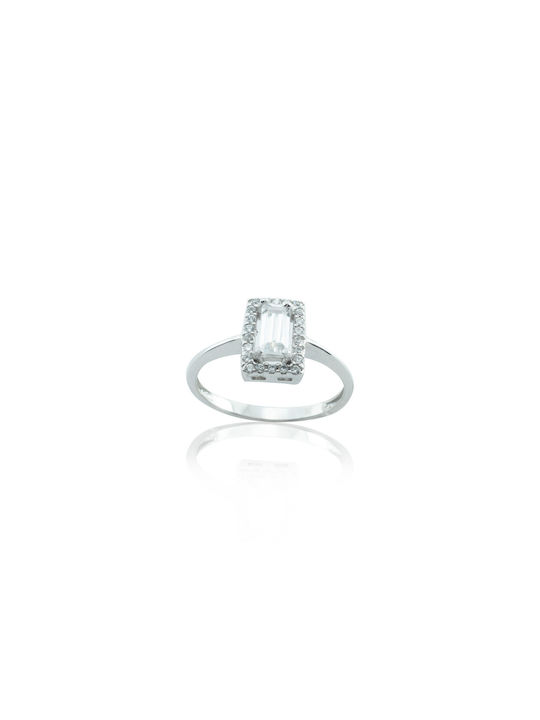 Ring Rosette Solitaire White Gold 14K