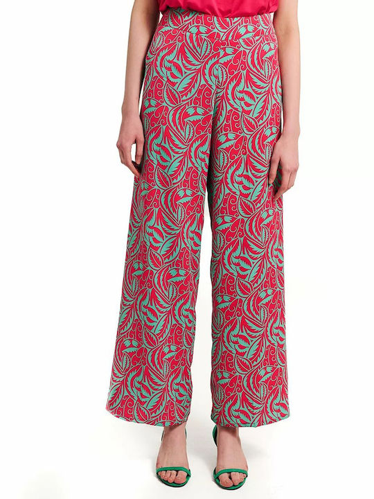 Forel Women's High-waisted Fabric Trousers in Straight Line Floral Multi