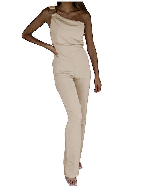 Sateen Damen Einteiler Anzug Beige