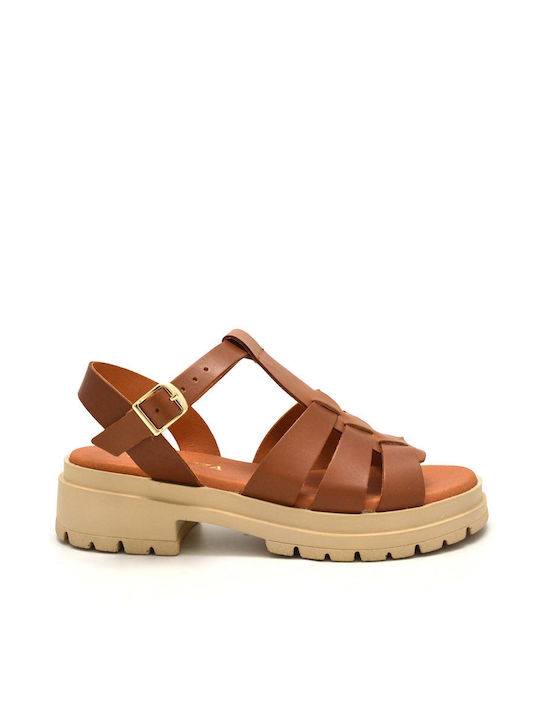 Ragazza Leder Damen Flache Sandalen in Tabac Braun Farbe