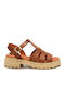 Leather Women's Flat Sandals in Tabac Brown Color