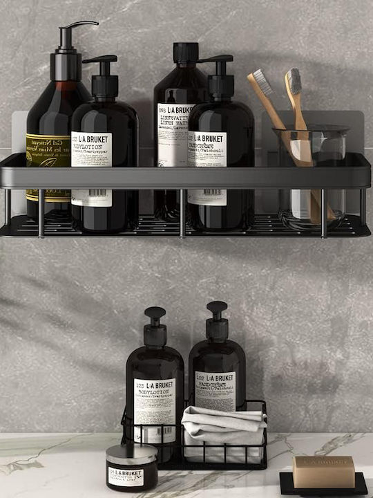 Home Use Wall Mounted Bathroom Shelf Metallic 30x5x13cm Black