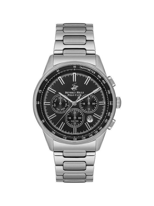 Beverly Hills Polo Club Dual Time Uhr Batterie mit Silber Metallarmband