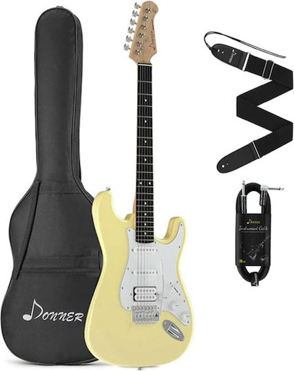 Donner Комплект Електрическа Китара Stratocaster Бял с Калъф