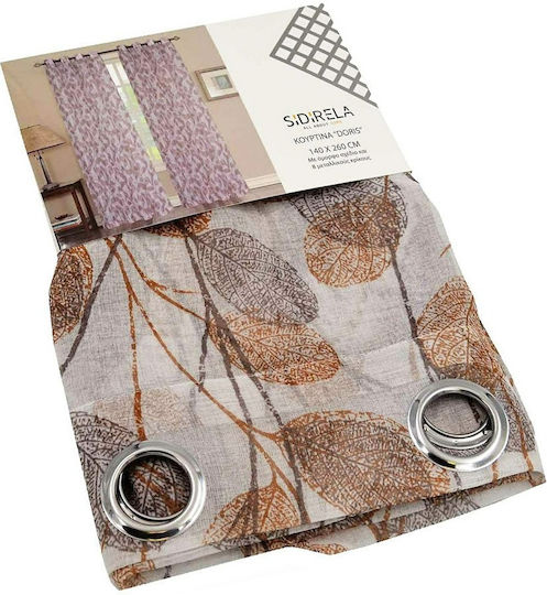 Sidirela Κουρτίνα με Τρουκς Doris Flower Brown 140x260εκ.