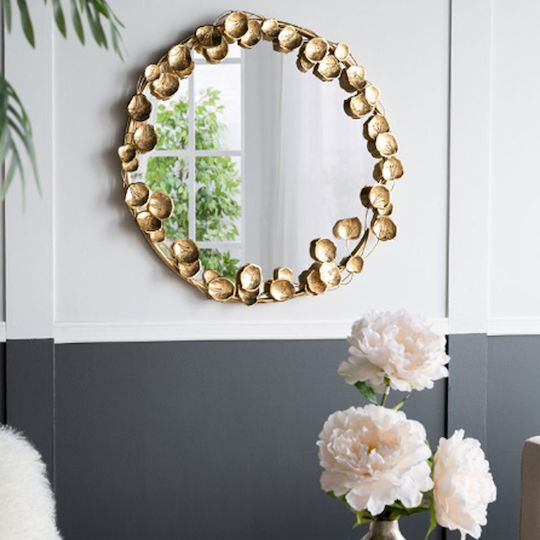 Artekko Leaf Wall Mirror with Gold Metallic Frame Diameter 90cm 1pcs