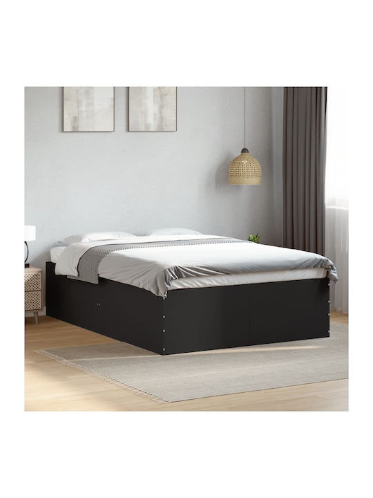 Double Wooden Black Bed Base with Slats for Mat...