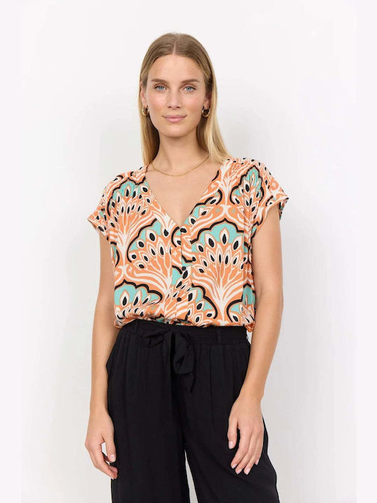 Soya Concept Damen Bluse Kurzärmelig mit V-Ausschnitt orange