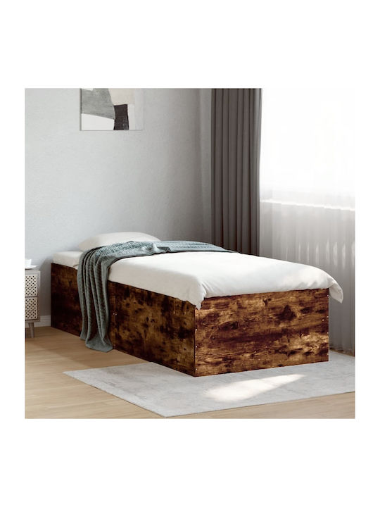 Single Wooden Brown Bed Base with Slats for Mat...