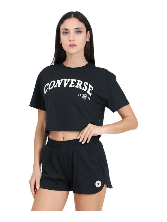 Converse Chuck Γυναικείο Αθλητικό Crop T-shirt Μαύρο