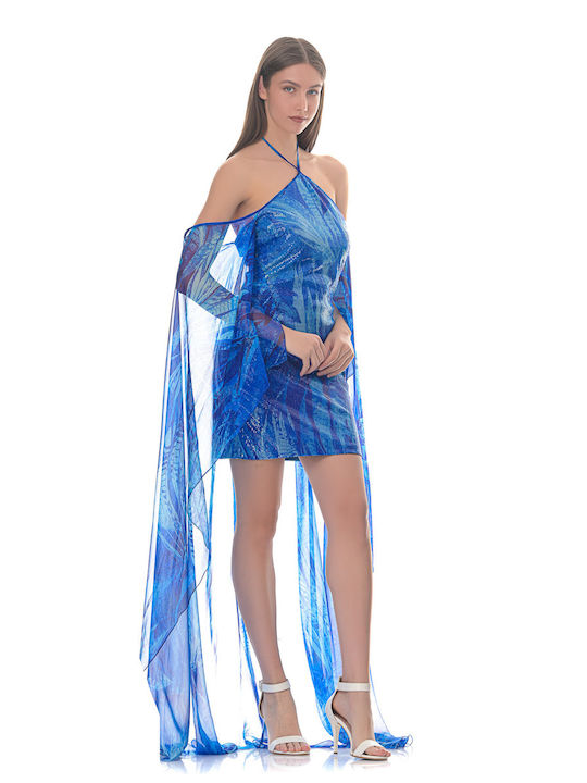 Farmaki Mini Evening Dress Blue