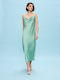Summer Midi Evening Slip Dress Satin Green