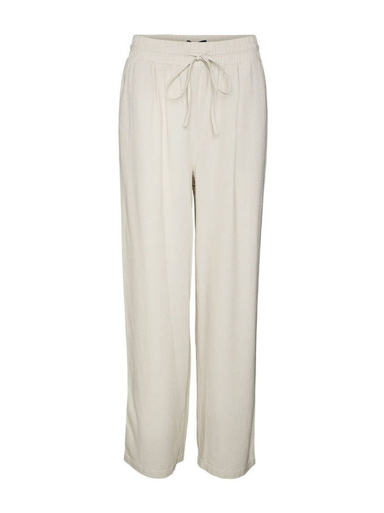 Vero Moda Women's Linen Trousers with Elastic in Regular Fit Silver Lining