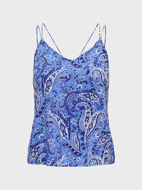 Only Women's Blouse Sleeveless with V Neckline Blue