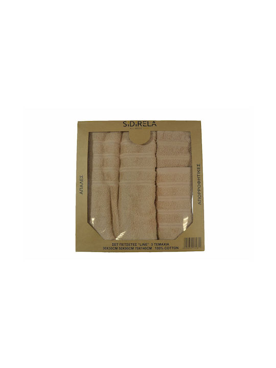 Sidirela 3-tlg. Set Badetücher Line Beige Gewic...