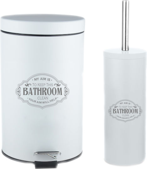Sidirela Metallic Toilet Brush and Basket Set 7lt White