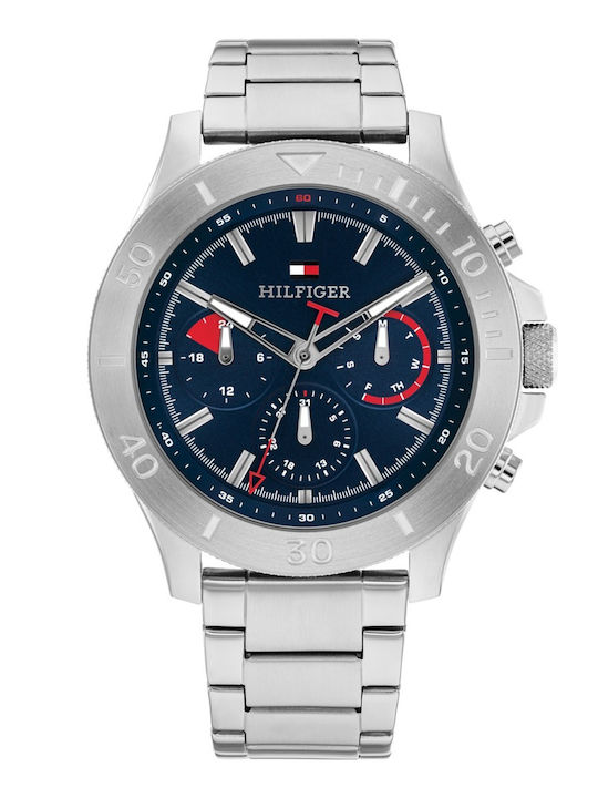 Tommy Hilfiger Bryan Мъжки Часовник 46mm Хронограф На Батерия Със Сребрист Неръждаем Стоманен Гривна