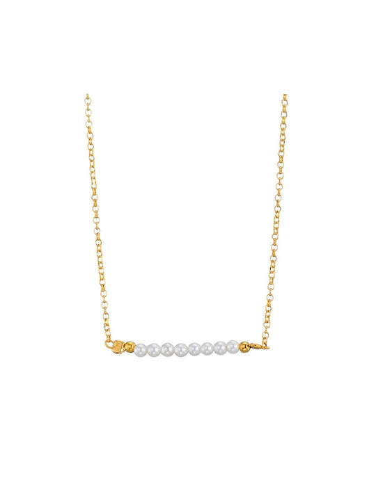 Silver Gold Plated Bar Necklace with Pearls