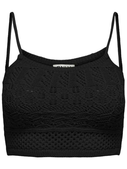 Only Top de Damă de Vară Crop din Bumbac fără Mâneci Black