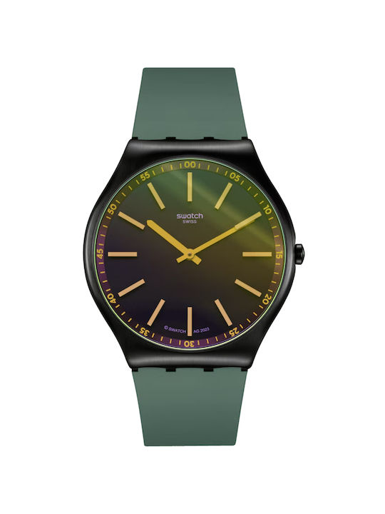 Swatch Ρολόι Solar με Πράσινο Καουτσούκ Λουράκι