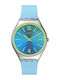 Swatch Damen Uhr Solar mit Blau Kautschukarmband
