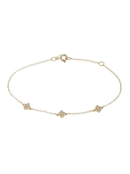 Gold 9k Bracelet Four-Leaf Clovers and Crosses