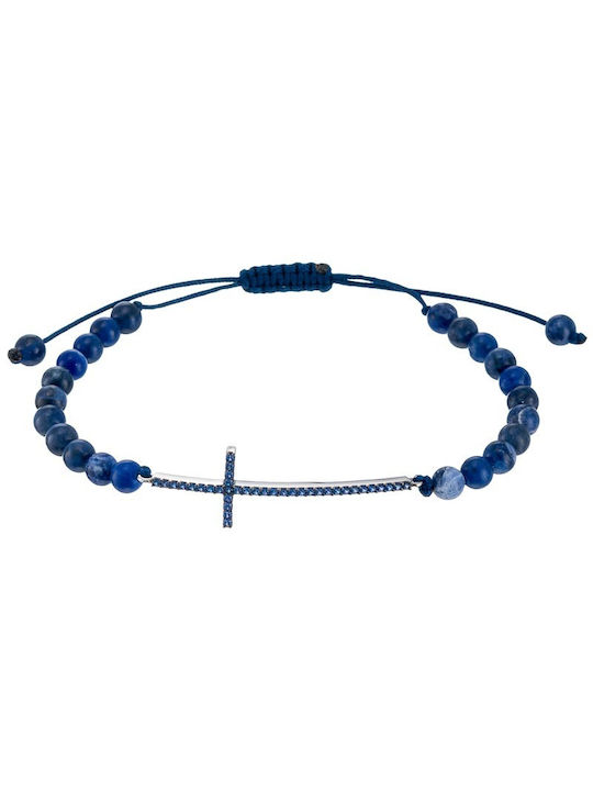 Armband Schnur Silber Kreuz Lapislazuli