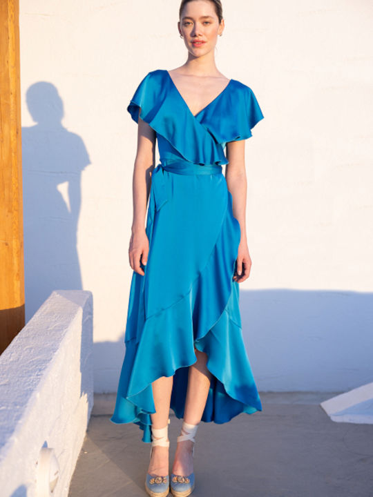 Desiree Φόρεμα Κρουαζέ με Βολάν Μπλε