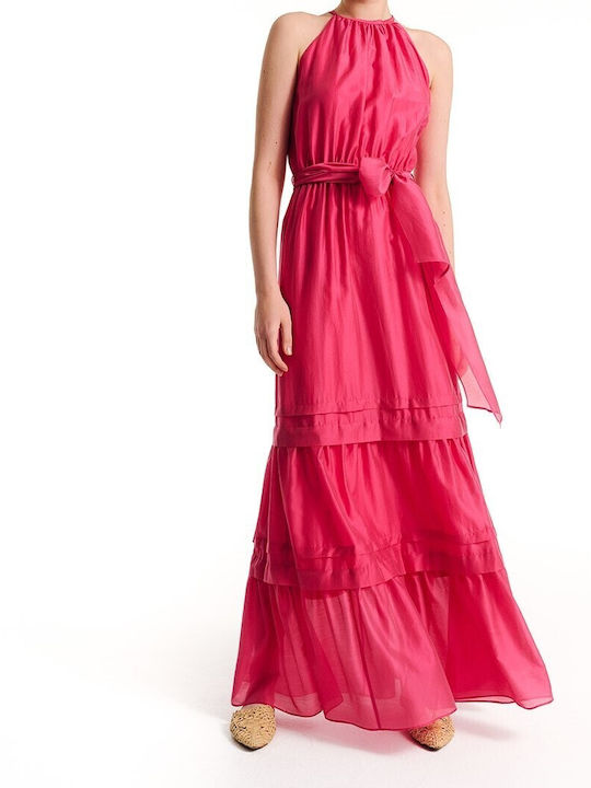 Forel Maxi Kleid mit Rüschen Fuchsia