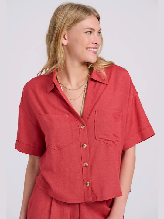 Funky Buddha Women's Short Sleeve Shirt Coral