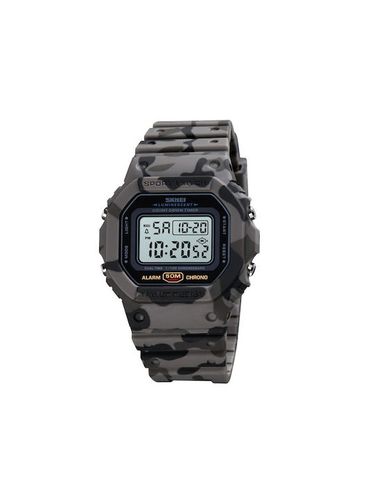 Skmei Digital Watch Battery with Rubber Strap Army Grey