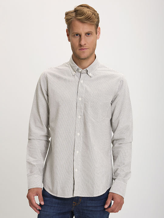 Basefield Men's Shirt Long Sleeve Striped Olive