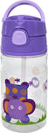 Sidirela Sticlă pentru Copii Plastic cu Pai Violet 420ml