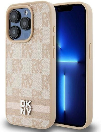 Dkny Pu-Leder kariertes Muster Streifen Hülle iPhone 15 Pro Pink