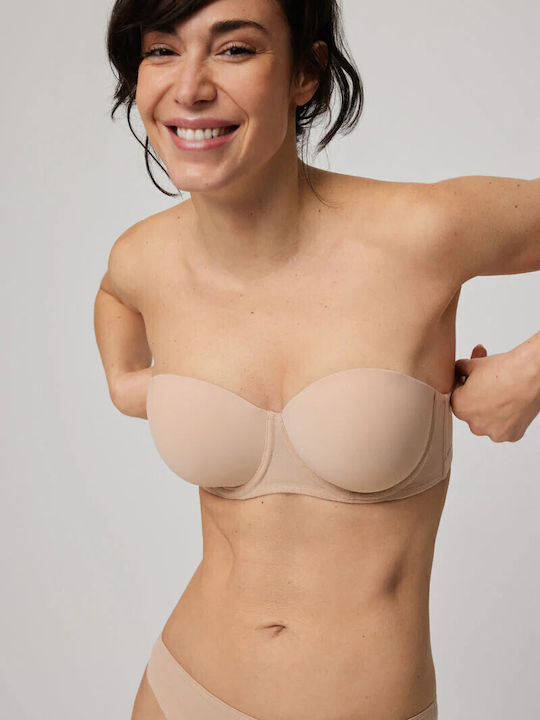 Strapless Bra with Light Padding Underwire Beige